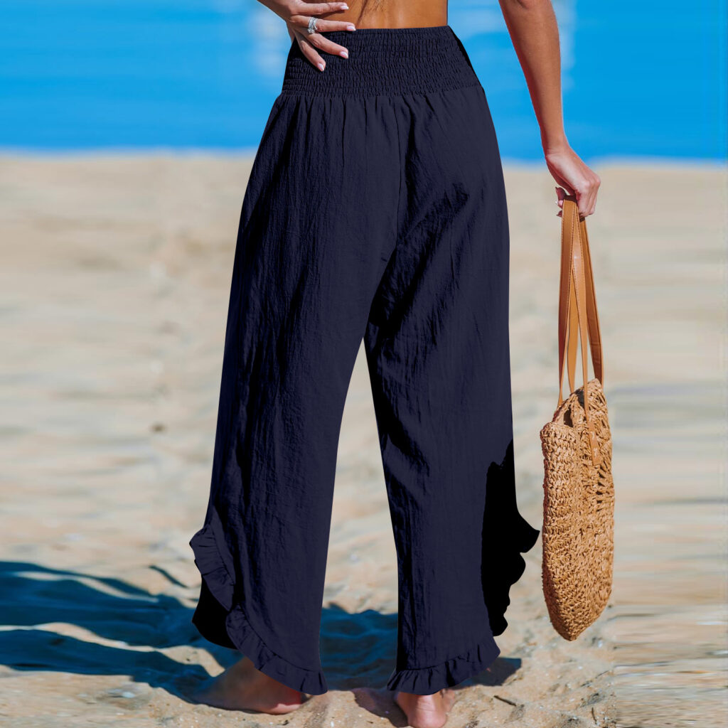 Pleated Asymmetrical Hem Cotton-linen Loose-fit Casual Pants