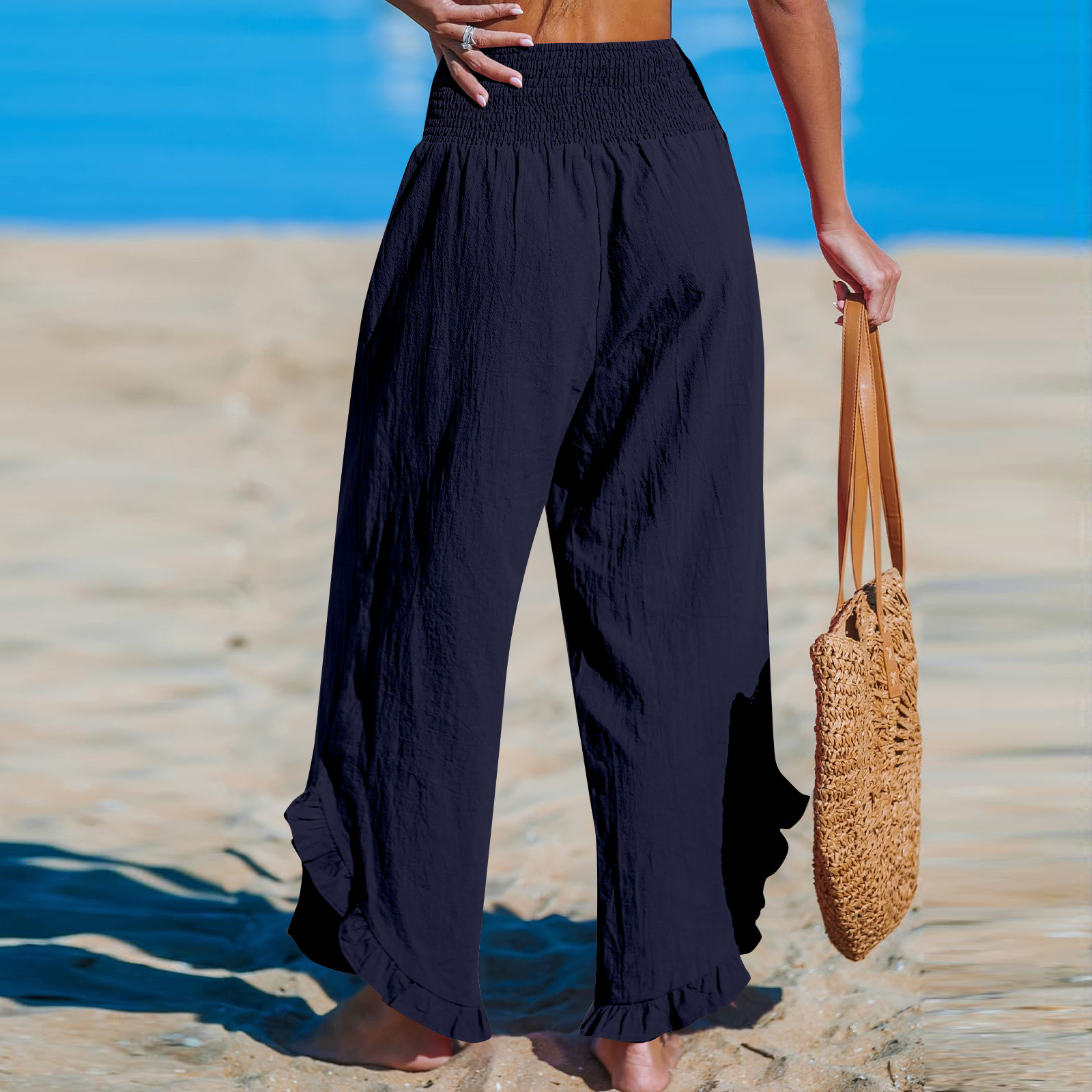 Pleated Asymmetrical Hem Cotton-linen Loose-fit Casual Pants