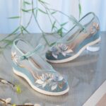 Summer Mesh Embroidered Shoes -Breathable Soft Sole Hidden Wedge Canvas Shoes, Vintage Style Embroidered Summer Sandals For Women