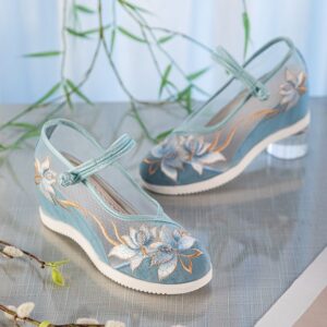 Summer Mesh Embroidered Shoes -Breathable Soft Sole Hidden Wedge Canvas Shoes, Vintage Style Embroidered Summer Sandals For Women