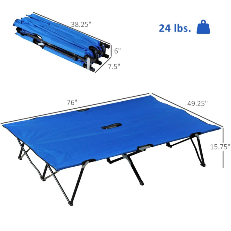 2 Person Folding Camping Cot For Adults, 50Extra Wide Outdoor Portable Sleeping Cot With Carry Bag, Elevated Camping Bed, Beach Hiking, Blue