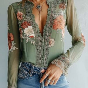 Bohemian Floral Printed Lace Blouse