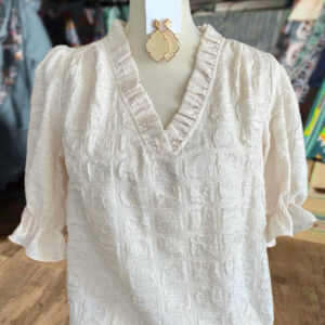 Elegant Textured Ruffle Sleeve V-Neck Top