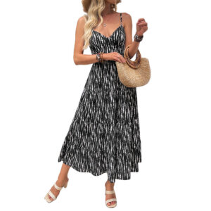 Summer Strap Backless Lace-up Striped Dress