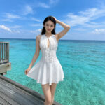 Sleeveless Hollowed-Out Casual Ruffled-Trim Swimsuit For Women