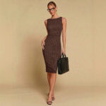 Stylish And Elegant Striped Sheath Skirt Sleeveless With A Fitted Waist