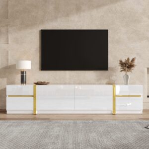 Luxury TV Cabinet Stand Featuring A High-gloss Finish And Gold Trim Includes Drawers And Doors. Modern Style Offering Ample Storage Space For The Living Room.