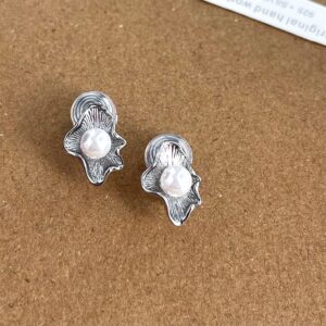 Minimalist Niche Pearl Ear Clips For Women Geometric Liquid Metal No Piercing