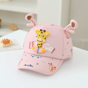 Children's Three-dimensional Cartoon Giraffe Printed Cute Antlers Adjustable Fashionable Baseball Cap For Traveling, Going Out, Shopping