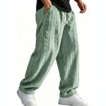 Mens Loose-Fit Jacquard Wide-Leg Casual Solid-Color Straight-Leg Trousers