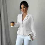 Womens Tailored Lapel Long-sleeve Coat