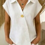 Loose-fitting Casual Lapel-button Top