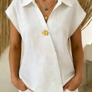 Loose-fitting Casual Lapel-button Top