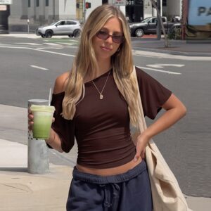 Fashionable Chic Girls Back-tie Waist-cinching Solid-color Short Sleeve