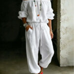 One-shoulder Top And Casual Drawstring Jogger Pants Jumpsuit Set