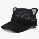 Summer Women's Knitted Baseball Cap With Ear Straps, Fashionable And Cute Style, Openwork Design, Lightweight And Breathable For Daily Use, Sweet Look Outdoors.