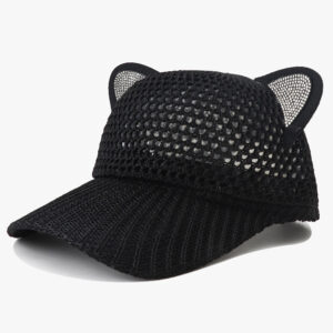 Summer Women's Knitted Baseball Cap With Ear Straps, Fashionable And Cute Style, Openwork Design, Lightweight And Breathable For Daily Use, Sweet Look Outdoors.