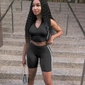 Womens Casual Sports Zip-Up Vest Top And Shorts Two-Piece Set