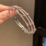 Classic Vintage European Zircon Inlaid Bracelet, French Elegant Temperament Sparkly Rhinestone Light Luxury Fashion Bangle