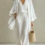 Womens Casual Three-piece Set Nine-quarter-sleeve Cardigan Sleeveless Vest And Long Pants