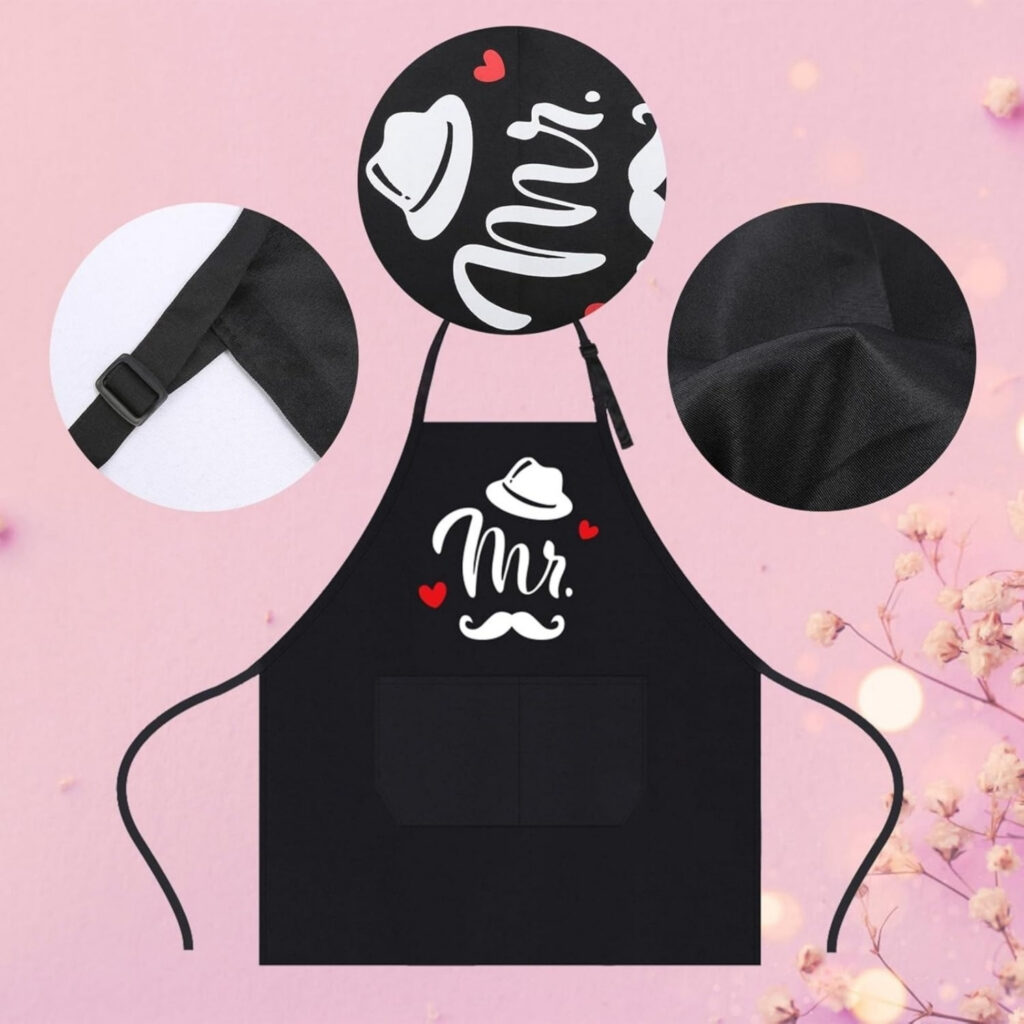 2 Stück Mr. & Mrs Küchen Schürze Paare Küchenschürze Mit Verstellbar Nackenbügel Mit 2 Tasche Hochzeitsgeschenke Für Brautpaar Paare Geschenk Schürze Für Valentinstag Hochzeit Verlobung
