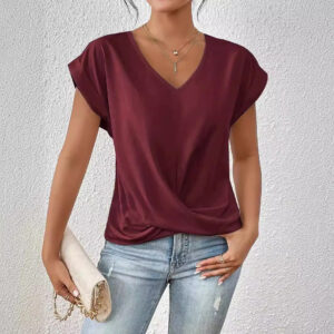 Womens SpringSummer Solid Color V Neck Short Sleeve Top