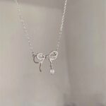 1pcs 999 Sterling Silver Bowknot & CZ Drop Necklace, Elegant Trendy Style, Ideal For Birthday & Valentine's Gifts