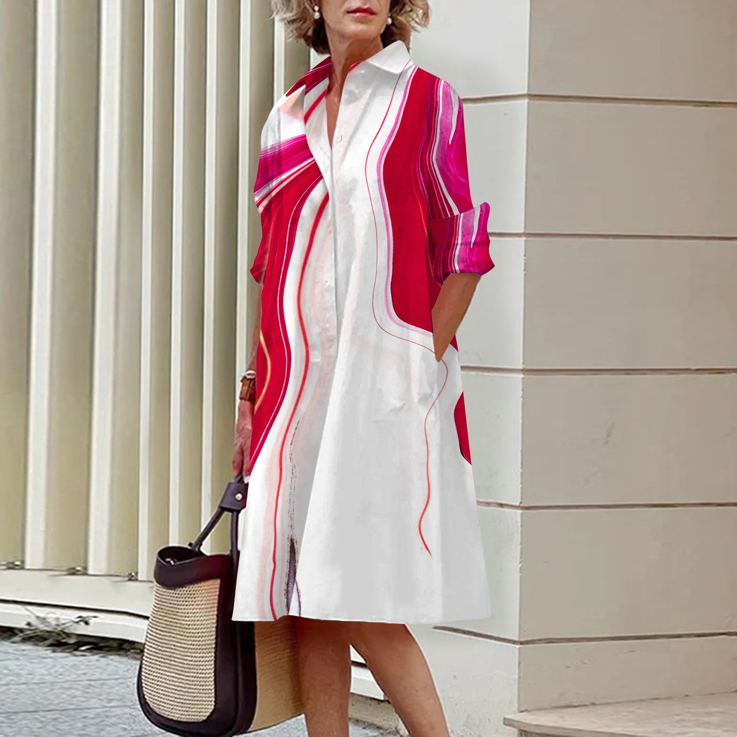 Abstract Pattern 3D Digital Printing Women’s Shirt Dress