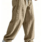 Mens Loose-Fit Jacquard Wide-Leg Casual Solid-Color Straight-Leg Trousers