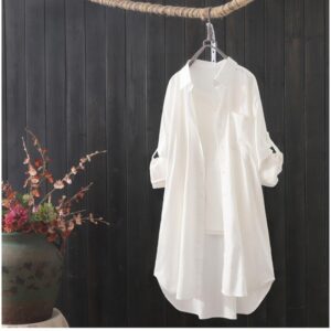 Loose-fit, Long-length, Long-sleeve Womens Blouse In European And American Style