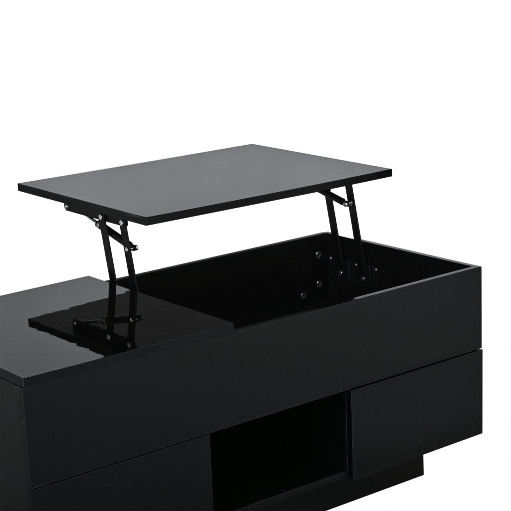 LED Lift-Top Coffee Table, High Gloss Centre Table With 2 Drawers & LED Lights, Lifting Sofa Side Table, Space-saving End Table,Tea Table,for Living Room, Office