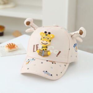 Children's Three-dimensional Cartoon Giraffe Printed Cute Antlers Adjustable Fashionable Baseball Cap For Traveling, Going Out, Shopping