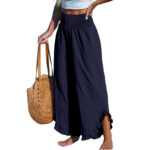 Pleated Asymmetrical Hem Cotton-linen Loose-fit Casual Pants