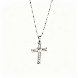 Stainless Steel Inlaid Rhinestone Heart-shaped Cross Pendant Necklace