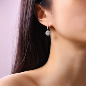 S925 Sterling Silver Halo Drop Earrings, 1ct D-VVS1 Moissanite, Lever Back Dangle With Pave Detail, Platinum Plated 3.3g, GRA Certificate Gift Box
