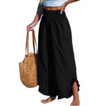 Pleated Asymmetrical Hem Cotton-linen Loose-fit Casual Pants