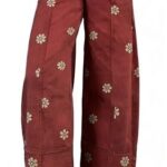 Floral-print Wide-leg Pants Loose-fitting Vintage-style Denim Imitations