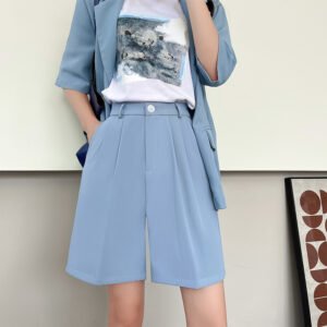 Womens High-waisted Suit Shorts Loose-fitting Wide-leg Pants