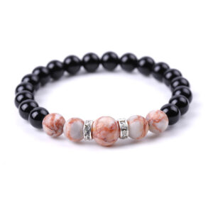 8 Mm 10mm Tigers Eye And Glossy Black Stone Micro-Inlaid Diamond Bracelet