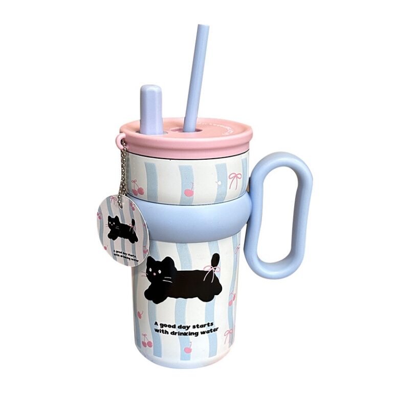 Cute Mug Desk Cup Highly Stylish Straw Cup Stainless Steel Cold Keeping Bottle