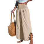 Pleated Asymmetrical Hem Cotton-linen Loose-fit Casual Pants