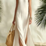 Side-striped Slit Sleeveless Dress