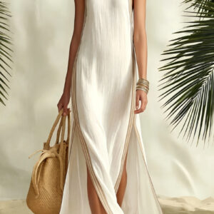 Side-striped Slit Sleeveless Dress