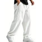 Mens Loose-Fit Jacquard Wide-Leg Casual Solid-Color Straight-Leg Trousers