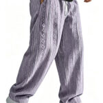 Mens Loose-Fit Jacquard Wide-Leg Casual Solid-Color Straight-Leg Trousers