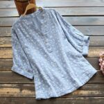 Printed Stand-collar Shirt Loose-fit Casual Batwing-sleeve Blouse