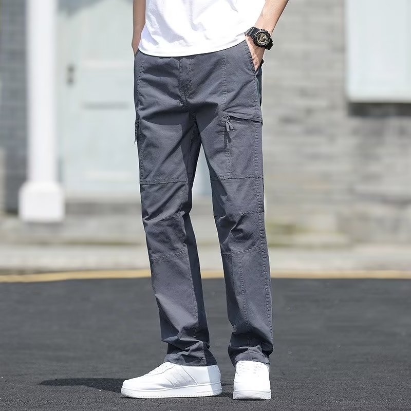 Mens Multi-Pocket Straight-Leg Long Pants