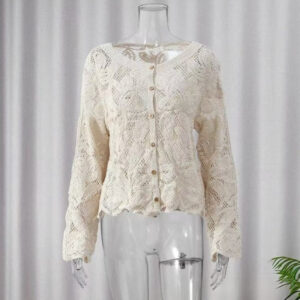 Knitted Long-Sleeved Commuter Crochet Hollow-Out Top Coat