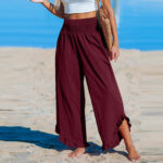 Pleated Asymmetrical Hem Cotton-linen Loose-fit Casual Pants