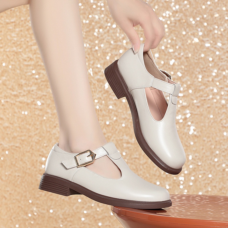 Round-toe Leather British-style Ready-to-ship Large-size Womens Shoes